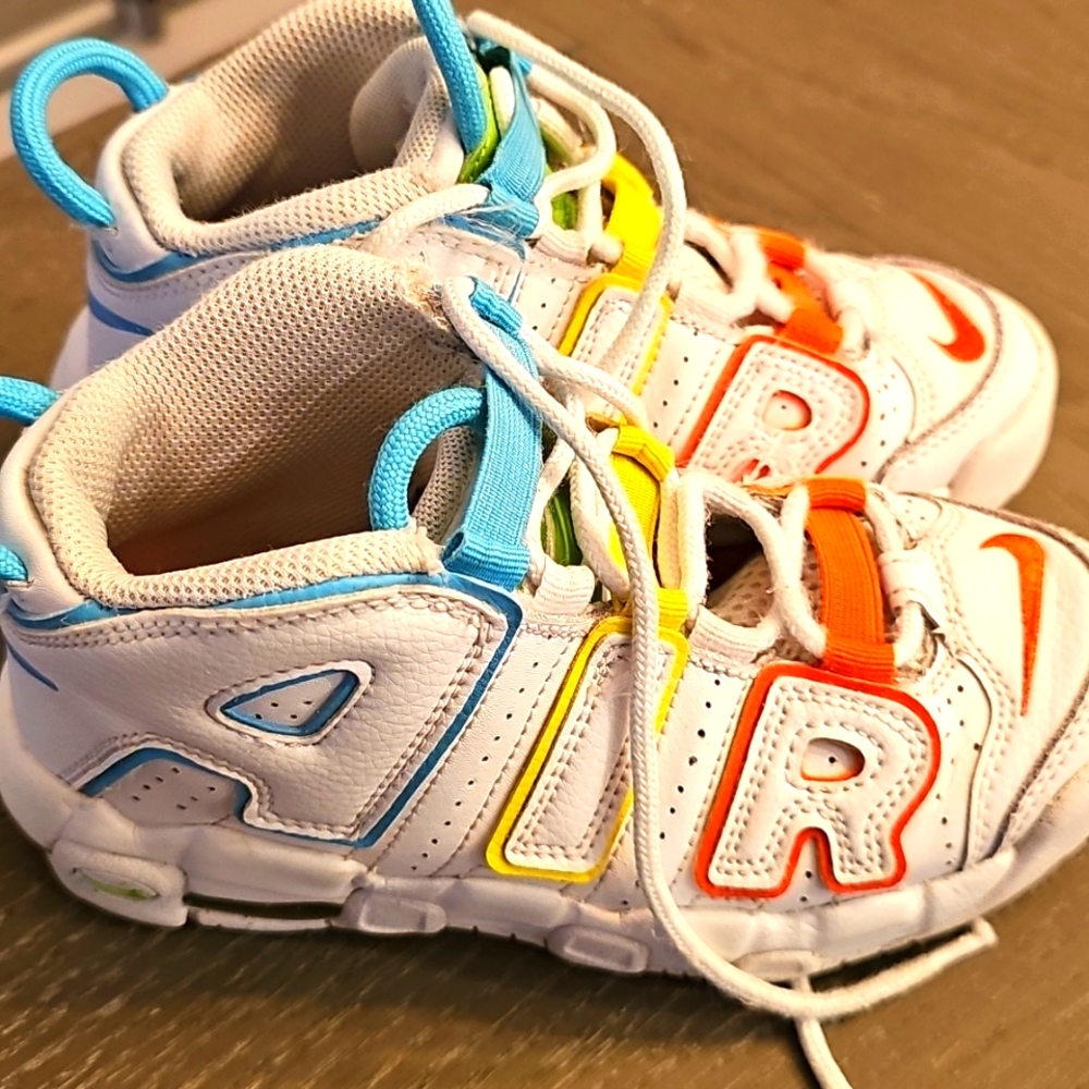 Nike Air More Uptempo White Leather Multi-Color Shoes FJ4624-100 Sz 13